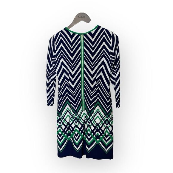 Eliza J. Jersey Dress Navy Blue White Chevron Pattern Shift Size 2 - Picture 2 of 5